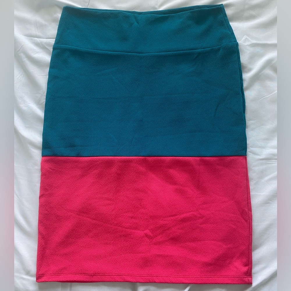 LuLaRoe Cassie Xl Skirt Color-block Green Coral and Pink